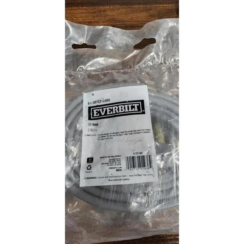 Everbilt 6 ft. 3-Prong 30 Amp Dryer Cord